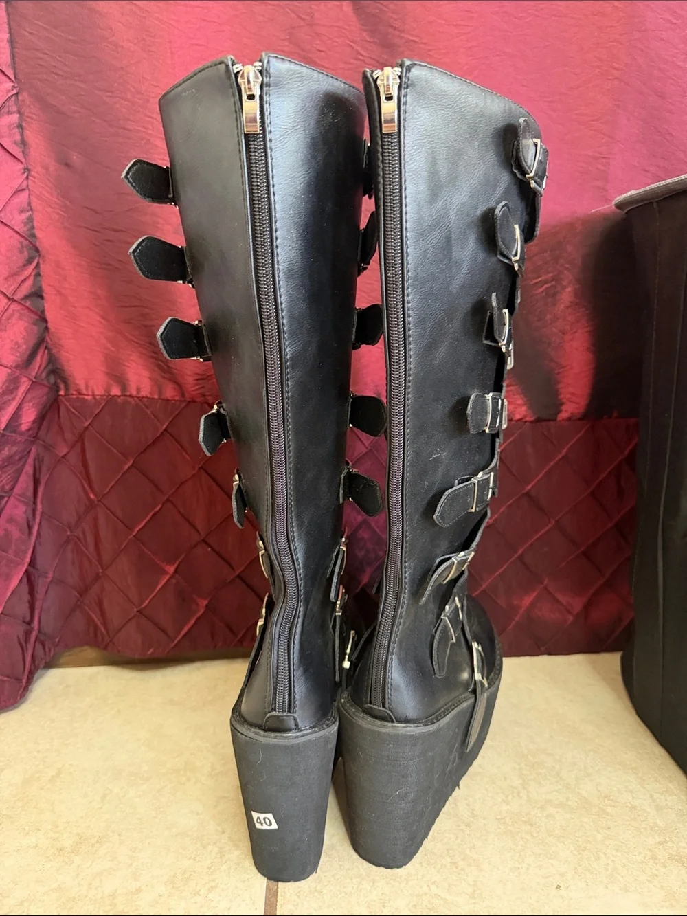 Goth Platform Buckle Knee High Boots Black Punk Alternative EU 40